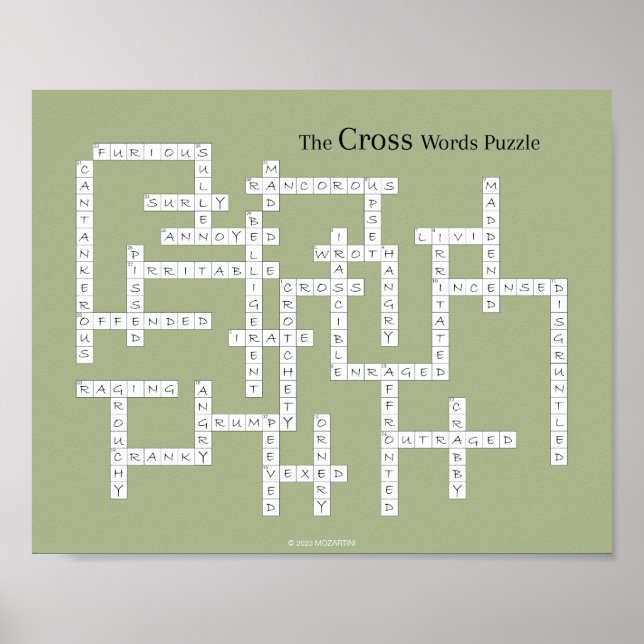 Cross Words Puzzle Grumpy Humour Olive Poster (Front)