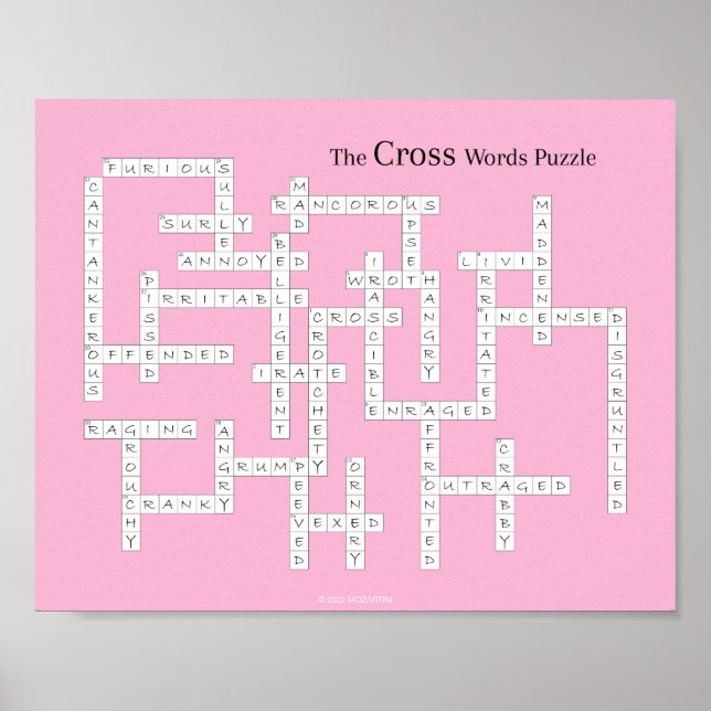 Cross Words Puzzle Grumpy Humour Pink Poster (Front)