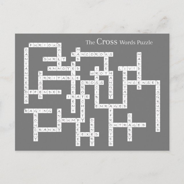 Cross Words Puzzle Semantics Humour Grey Postcard (Front)