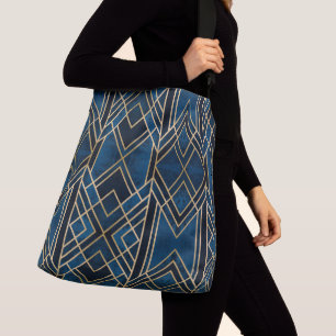 Crossbody Bag - Art Deco Blue & Gold Mirrored