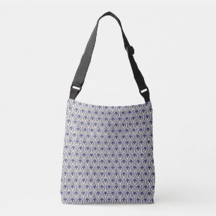Crossbody Bag -Blue & White Art Deco Fan Pattern