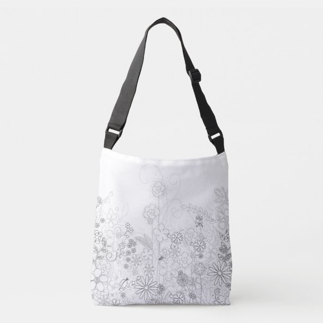Crossbody Bag with Pencil Drawn Wildflowers (Front)