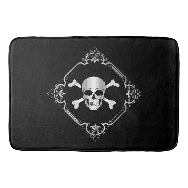 Crossbones/Jolly Roger/Pirate/black/silver Bath Ma Bath Mat (Front)