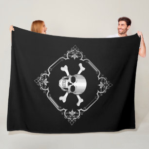 Crossbones/Jolly Roger/Pirate/black/silver Fleece Blanket