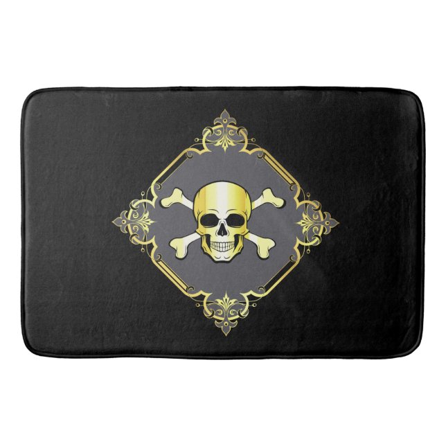 Crossbones/Jolly Roger/Pirate/gold/black Bath Mat (Front)