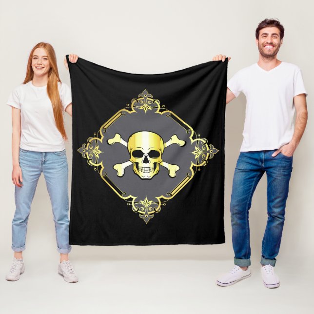 Crossbones/Jolly Roger/Pirate/gold/black    Fleece Blanket (In Situ)