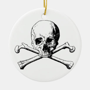 Crossbones skull ceramic ornament