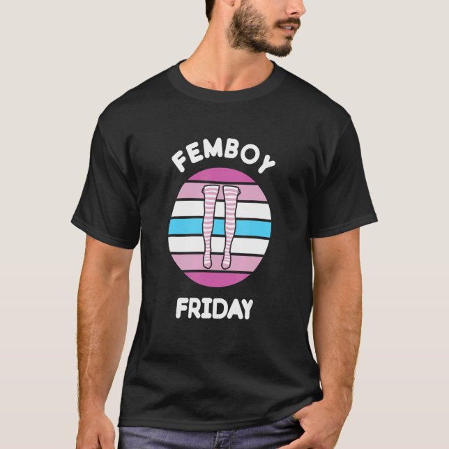 Crossdressing Femboy Friday Retro Sunset Striped T T-Shirt (Front)