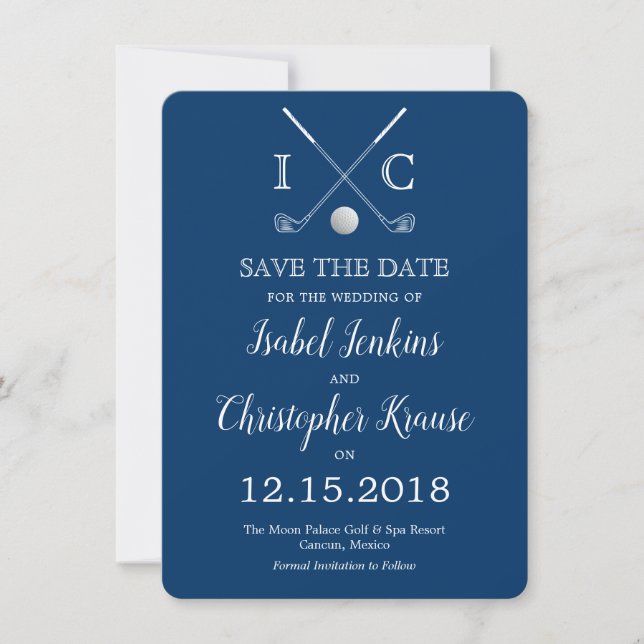 Crosse de Golf Monogramme Bleu Mariage Cartes de R (Devant)