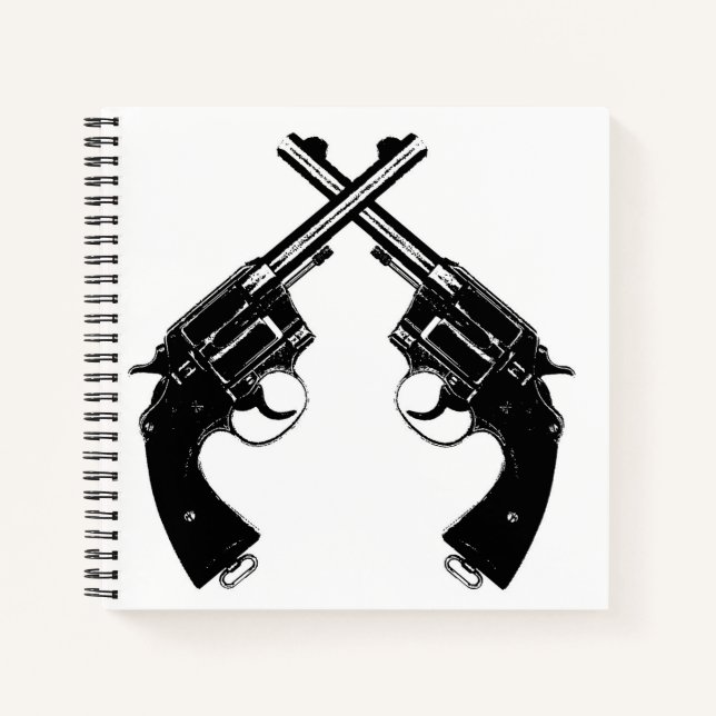 Crossed Antique Revolvers // Vintage Guns in Black Notebook (Front)
