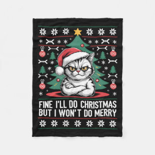 Crossed Arms Cat Funny Christmas Ugly Sweater Long Fleece Blanket