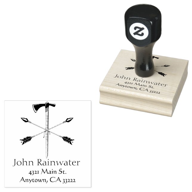 Crossed Arrows & Axe Personalized Rubber Stamp (Stamped)