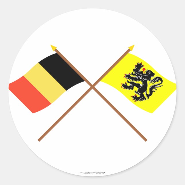 Crossed Belgium and Flanders Region Flags Classic Round Sticker (Front)