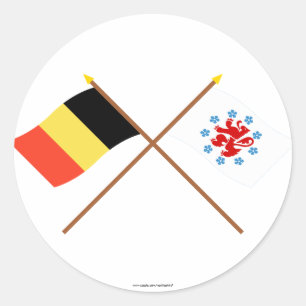 Crossed Belgium & German Speaking Community Flags Classic Round Sticker