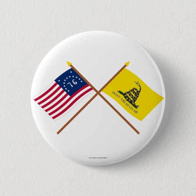 Crossed Bennington and Gadsden Flags 2 Inch Round Button (Front)