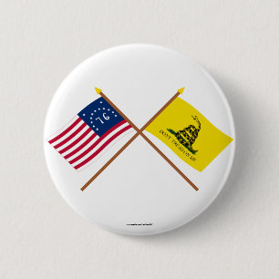 Crossed Bennington and Gadsden Flags 2 Inch Round Button