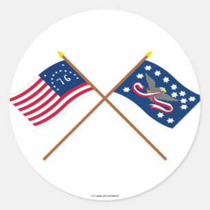 Crossed Bennington and Whiskey Rebellion Flags Classic Round Sticker