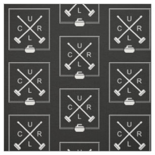 Crossed Brooms Curling Fabric - Black and White