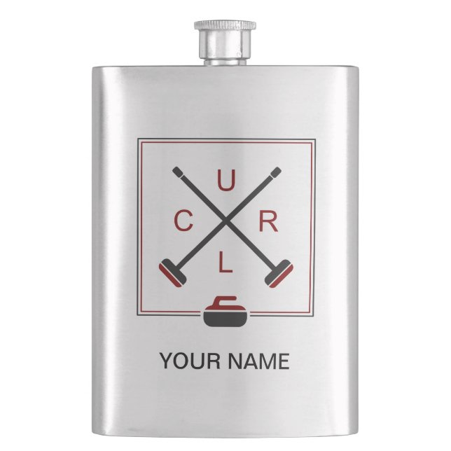 Crossed Brooms Curling Flask - Add Your Name (Front)
