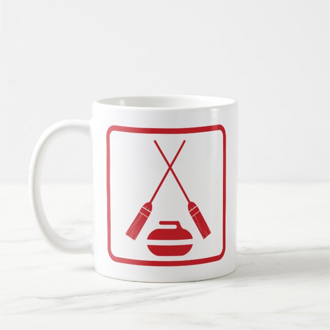 Crossed Brooms Curling Retro Coffee Mug (Left)