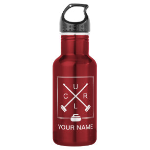 Crossed Brooms Curling Water Bottle - Personalized