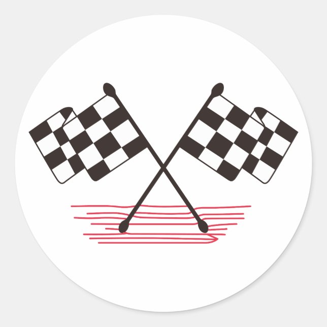Crossed Chequered Flags Classic Round Sticker (Front)