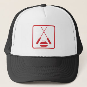 Crossed curling brooms truckers cap
