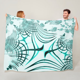 Crossed cyan curved traces on light background fleece blanket