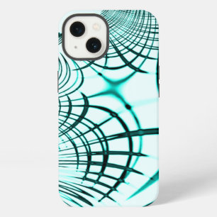 Crossed cyan curved traces on light background iPhone 13 case