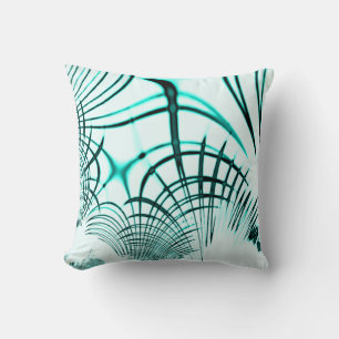 Crossed cyan curved traces on light background throw pillow