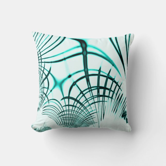 Crossed cyan curved traces on light background throw pillow (Front)