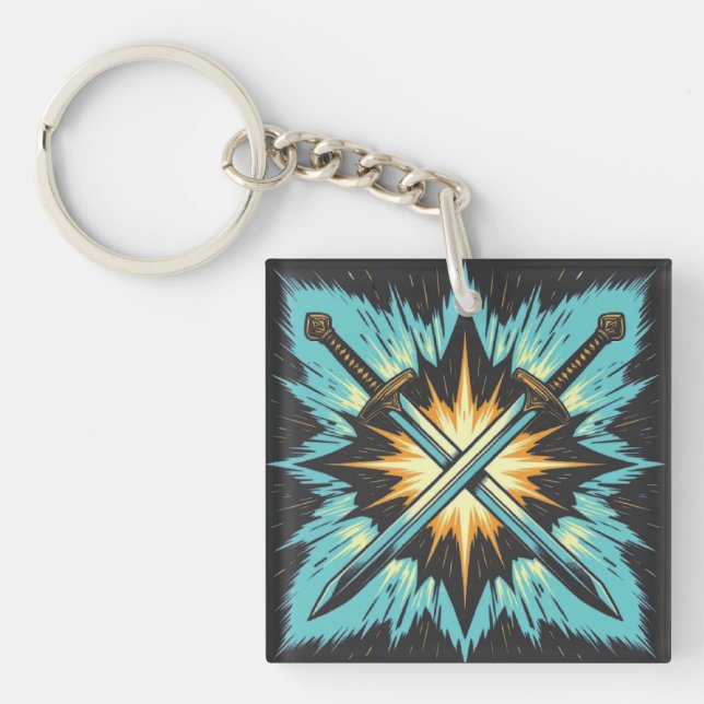 Crossed Fantasy Arrows with Glowing Energy – Dynam Keychain (Front)
