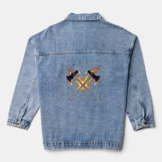 Crossed Fantasy Axes with Fiery Energy – Powerful  Denim Jacket
