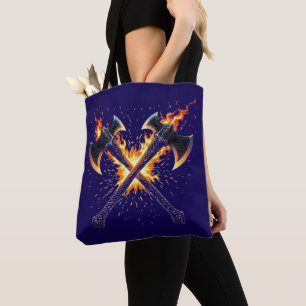 Crossed Fantasy Axes with Fiery Energy – Powerful Tote Bag
