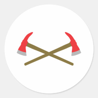crossed firefighter axe classic round sticker