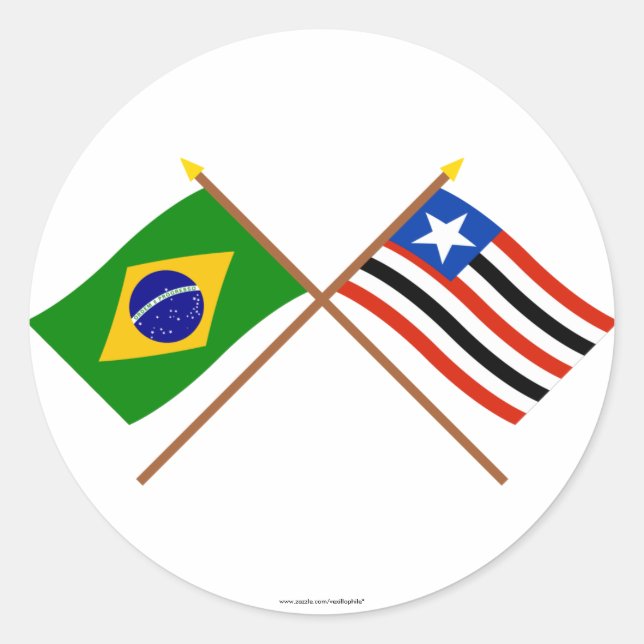 Crossed Flags of Brazil and Maranhão Classic Round Sticker (Front)