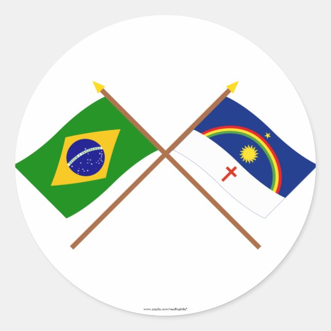 Crossed Flags of Brazil and Pernambuco Classic Round Sticker (Front)