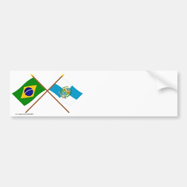 Crossed Flags of Brazil and Rio de Janeiro Bumper Sticker (Front)