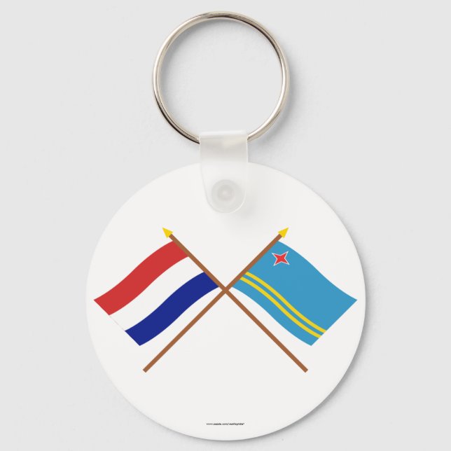 Crossed flags of Holland and Aruba Keychain (Front)