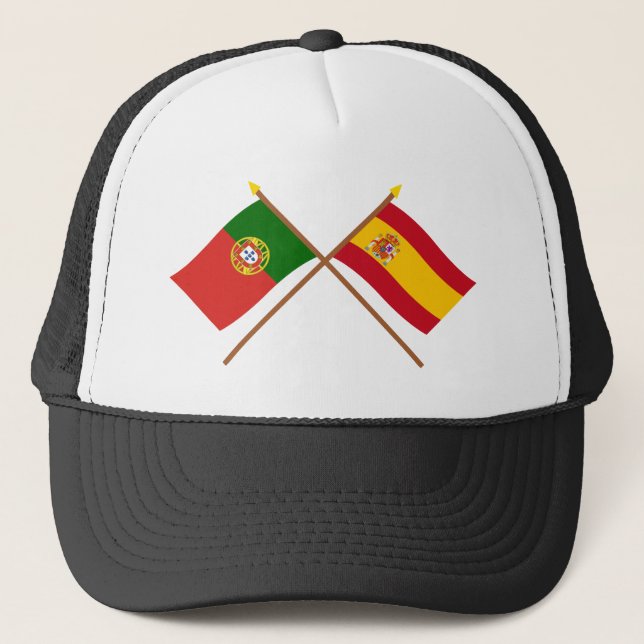 Crossed Flags of Portugal and Spain Trucker Hat (Front)