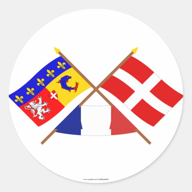 Crossed flags of Rhône-Alpes and Haute-Savoie Classic Round Sticker (Front)
