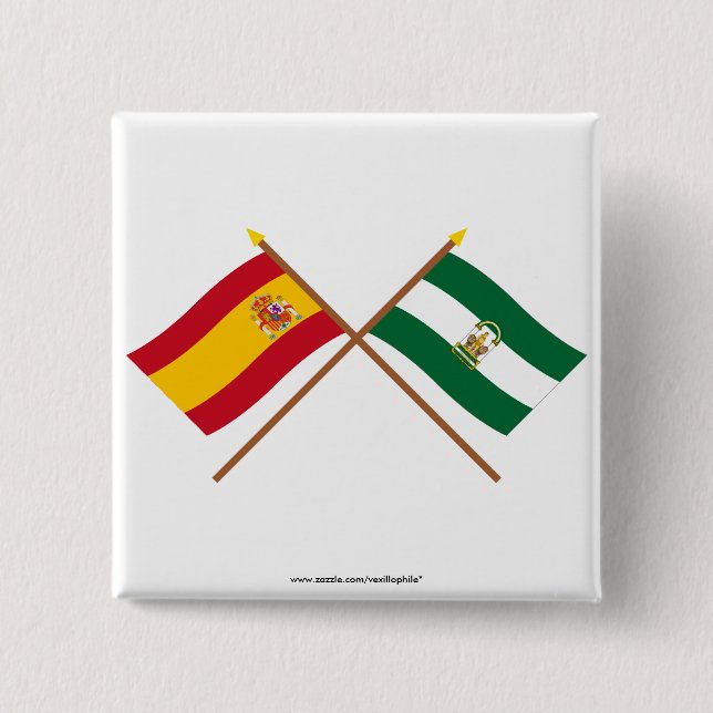 Crossed flags of Spain and Andalucía 2 Inch Square Button (Front)