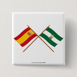 Crossed flags of Spain and Andalucía 2 Inch Square Button