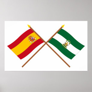 Crossed flags of Spain and Andalucía Poster