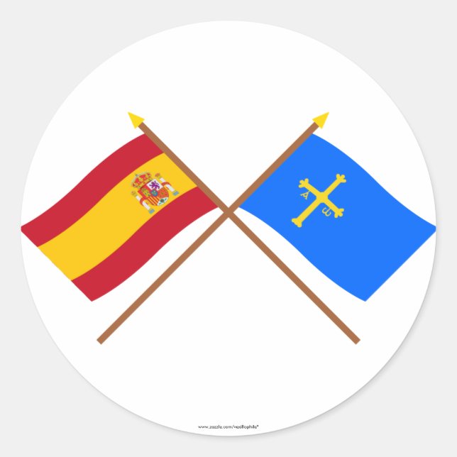 Crossed flags of Spain and Asturias Classic Round Sticker (Front)