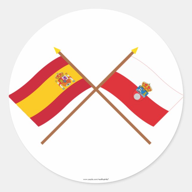 Crossed flags of Spain and Cantabria Classic Round Sticker (Front)