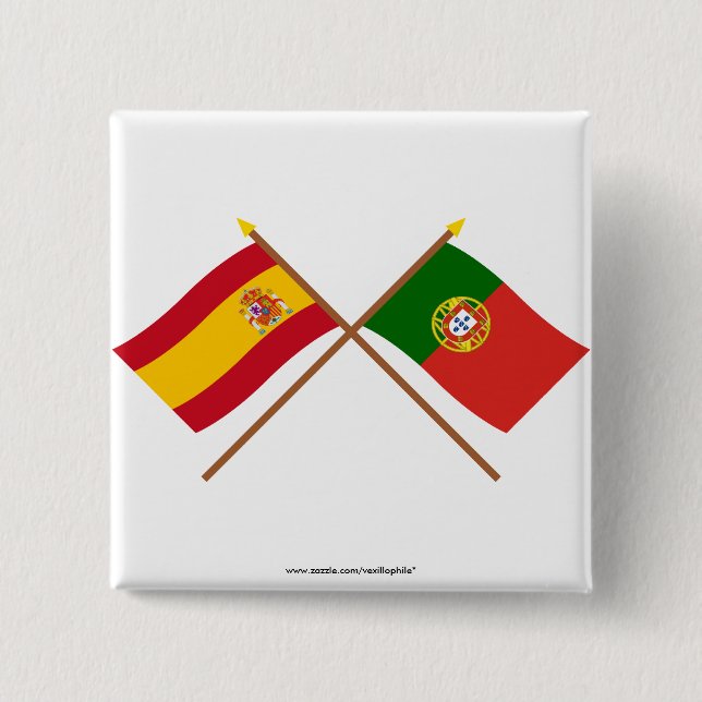 Crossed Flags of Spain and Portugal 2 Inch Square Button (Front)
