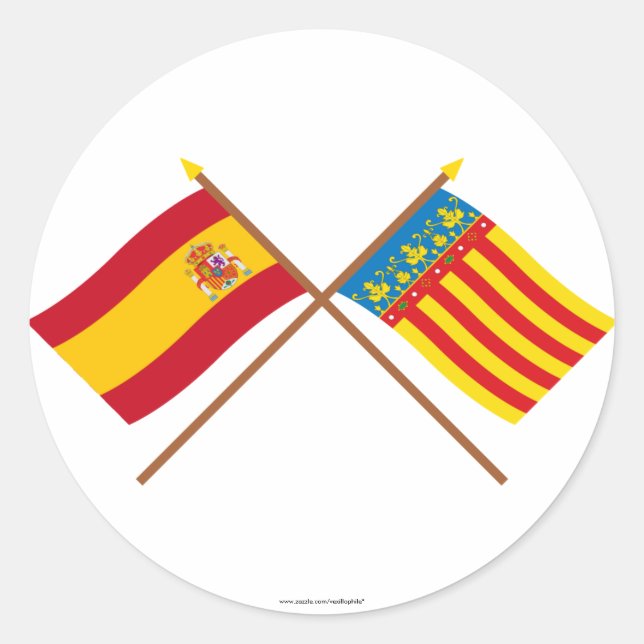 Crossed flags of Spain and Valencia Classic Round Sticker (Front)