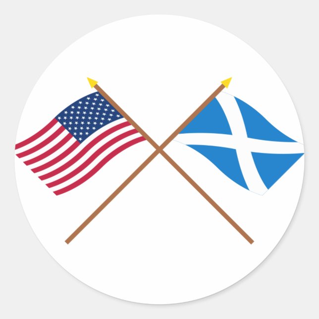 Crossed Flags of the USA and Scotland (Cross) Classic Round Sticker (Front)