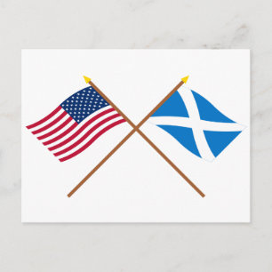 Crossed Flags of the USA and Scotland (Cross) Postcard